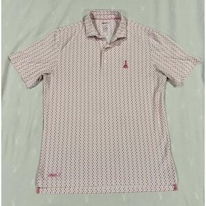 Johnnie-O Mens Pink White Geometric Print Performance Polo Shirt Size M UPF 50